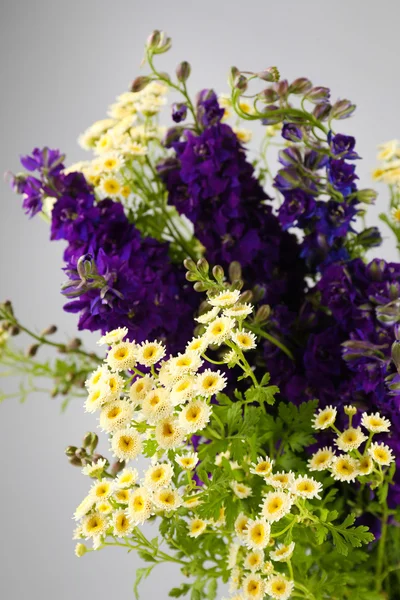 Bellissimi fiori viola su sfondo grigio — Foto Stock