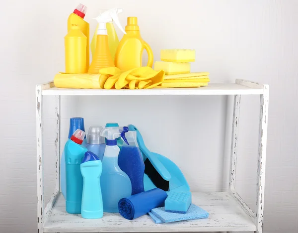 Cleaning products on shelf — Stock Photo, Image