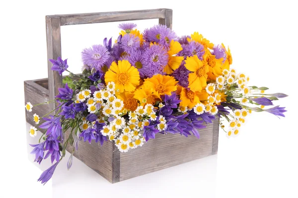 Beautiful flowers in crate — Stock Photo, Image