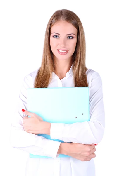 Business woman holding folder — Stock Photo, Image