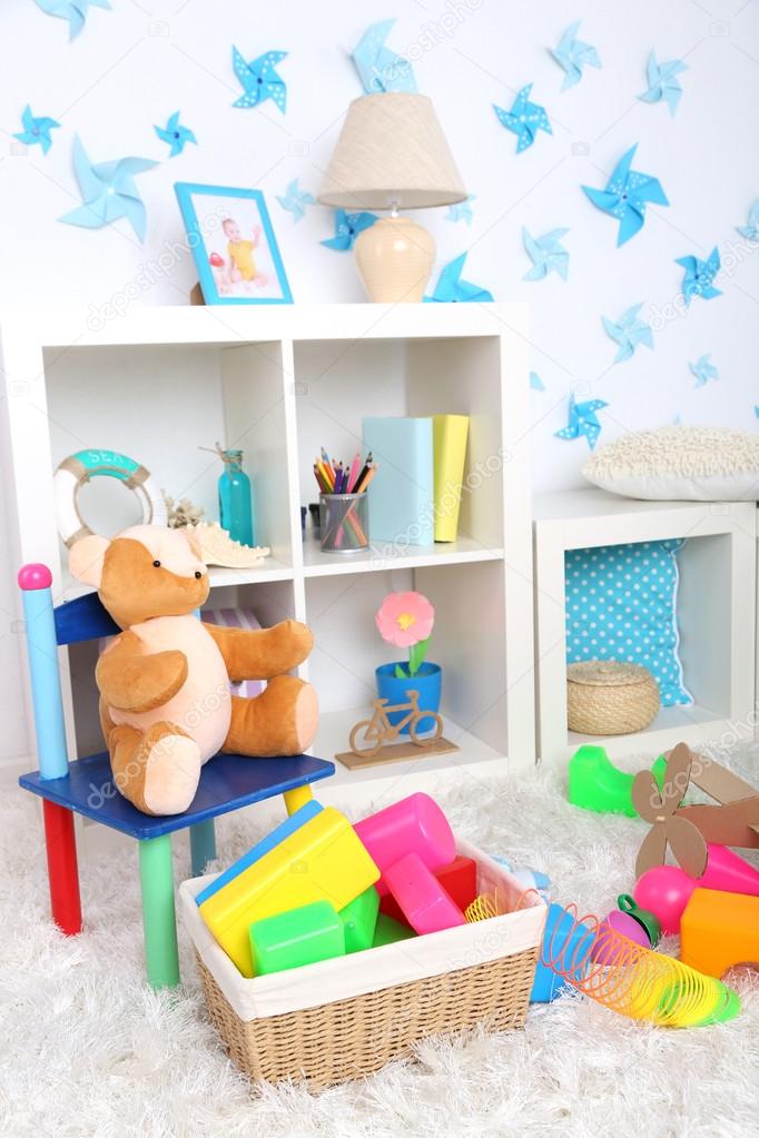 Colorful toys in children room