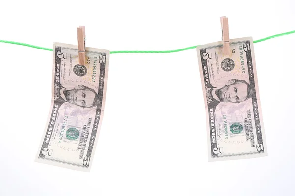 Dollar bills hanging on rope — Stock Photo, Image