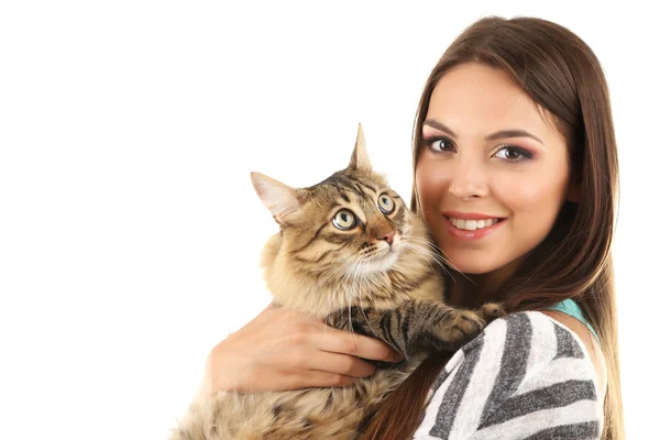Mladá žena s kočkou — Stock fotografie