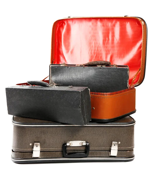 Vintage old travel suitcases, isolated on white — Stock Photo, Image