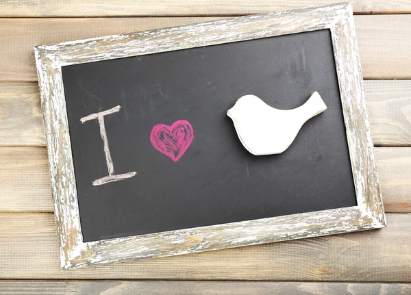 I love bird written on chalkboard, close-up — Stock Photo, Image