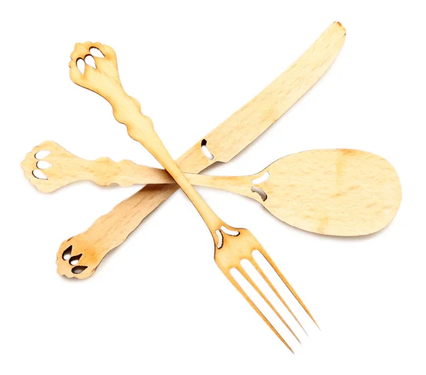 Decorative wooden utensils isolated on white — Stock Photo, Image
