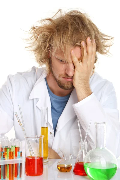 Crazy scientist working in laboratory — Stock Photo, Image