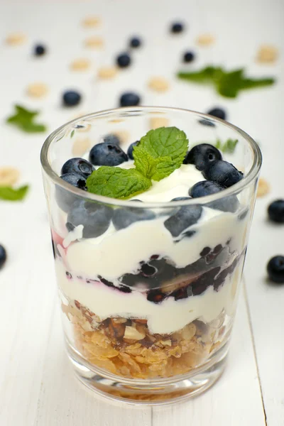 Yogurt alami dengan buah berry segar — Stok Foto