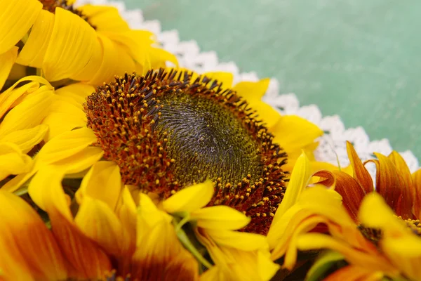 Beautiful sunflowers in pitcher — Stock Photo, Image