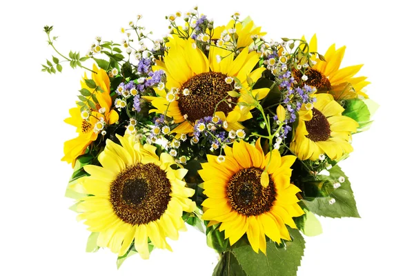 Beautiful bouquet of sunflowers isolated on white — Stock Photo, Image
