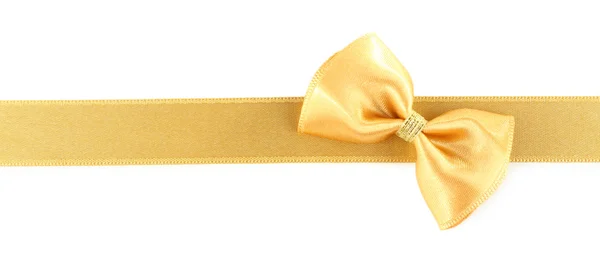 Golden ribbon and bow isolated on white — Stock Photo, Image