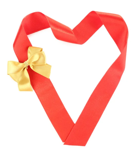 Herzförmiges rotes Band und goldene Schleife isoliert auf weißem Grund — Stockfoto