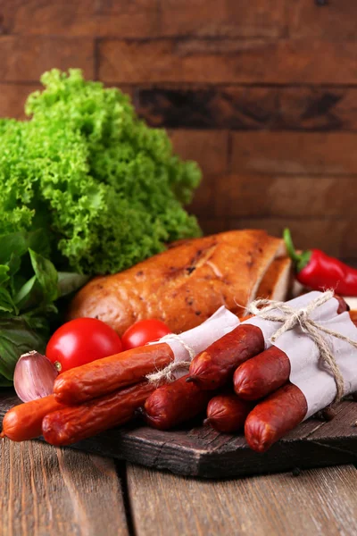 Assortment of thin sausages — Stock Photo, Image