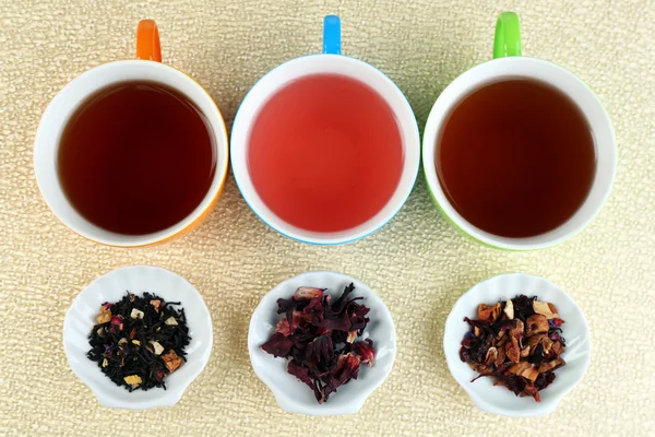 Assortment of tea on color background — Stock Photo, Image