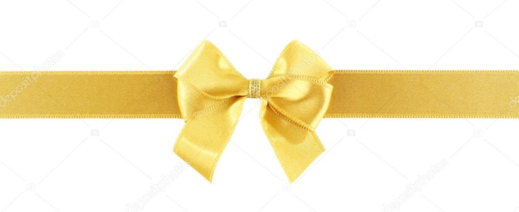 Golden ribbon and bow isolated on white