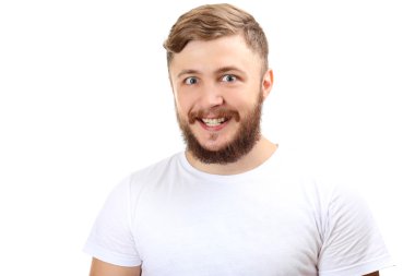 Beyaz izole sakallı yakışıklı adam portresi