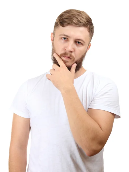 Portret van knappe man met baard geïsoleerd op wit — Stockfoto