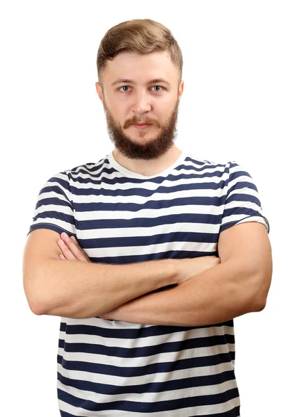 Retrato de un hombre guapo con barba aislada en blanco —  Fotos de Stock