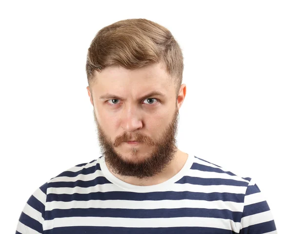 Retrato de homem bonito com barba isolada em branco — Fotografia de Stock