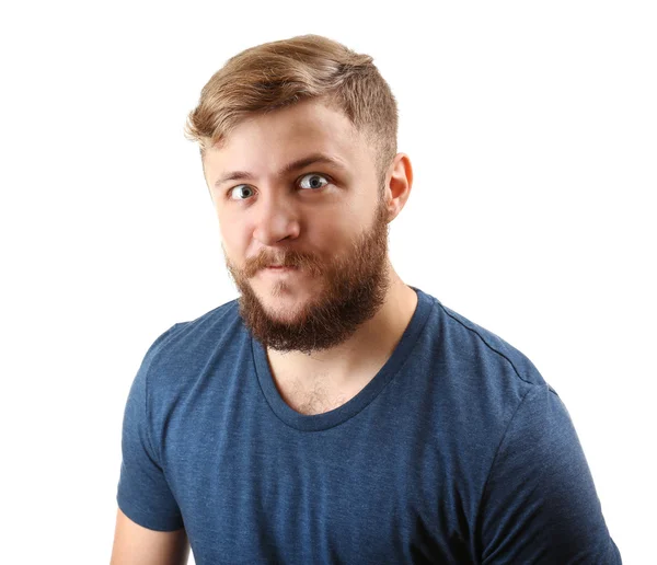 Portrait d'un bel homme à la barbe isolée sur blanc — Photo