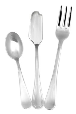 beyaz izole metal çatal bıçak takımı