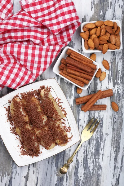 Sweetened fried banana on plate, close-up — Stock Photo, Image