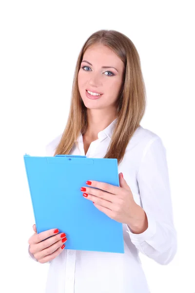 Business woman holding folder — Stock Photo, Image