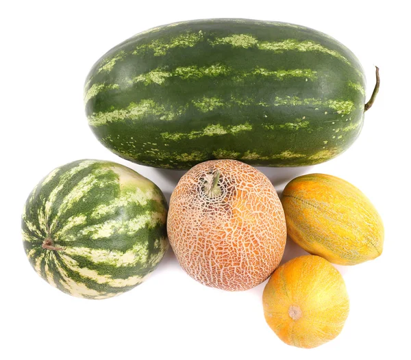 Melões e melancias isolados sobre branco — Fotografia de Stock