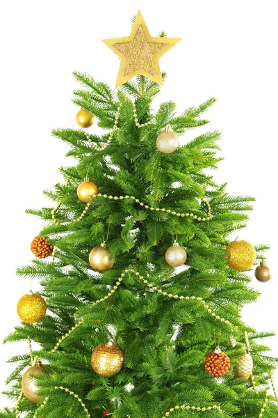 Díszített karácsonyfa közeli elszigetelt fehér — Stock Fotó