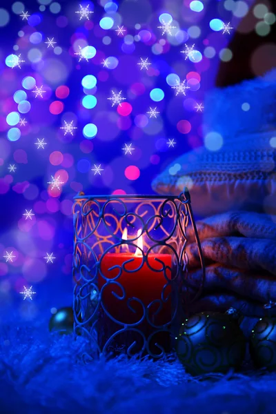 Plaids, candles and Christmas decorations — Stock Photo, Image