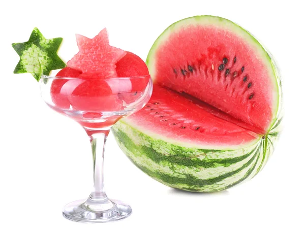 Watermeloen in goblet geïsoleerd op wit — Stockfoto
