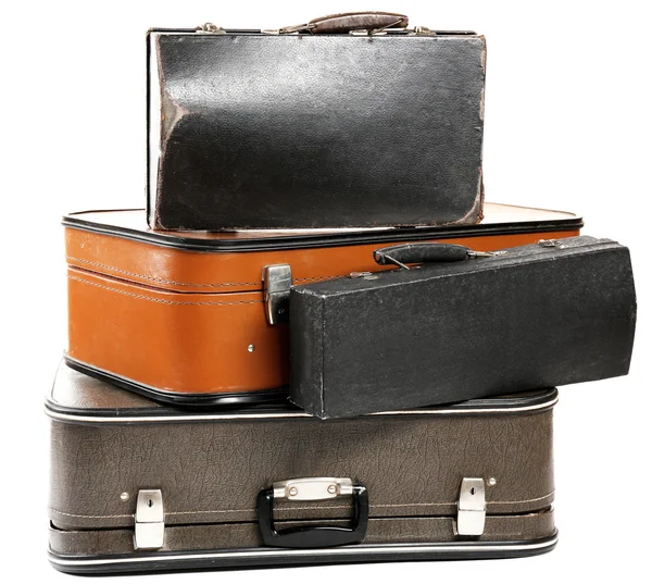 Vintage régi utazási bőröndök, elszigetelt fehér — Stock Fotó