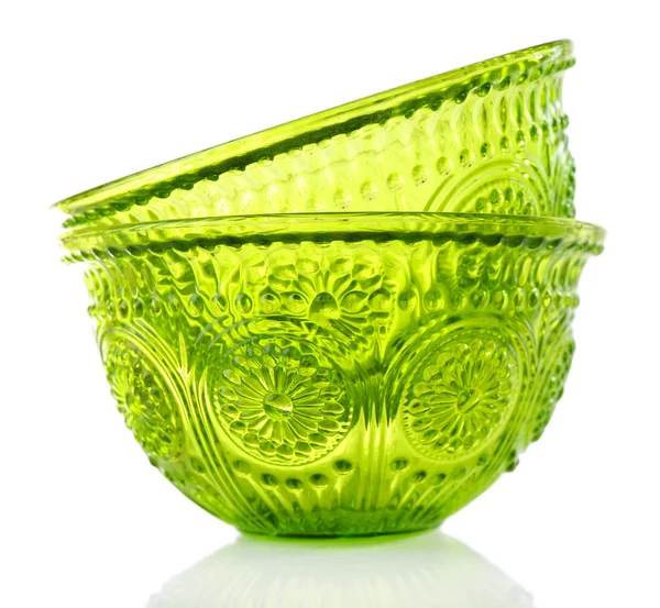 Green glass bowl isolated on white — Stock Photo, Image