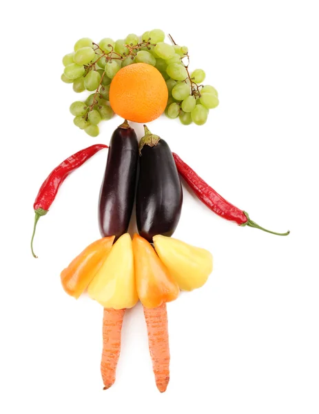 Fresh organic vegetables and fruits in shape of human, isolated on white — Stock Photo, Image