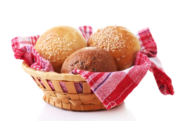 Tasty buns with sesame isolated on white — Stock Photo, Image