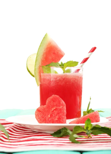 Vattenmelon cocktail på bord, isolerad på vit — Stockfoto