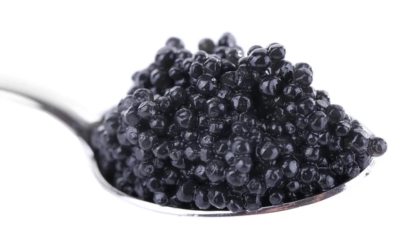 Caviar negro en cuchara aislado sobre blanco — Foto de Stock