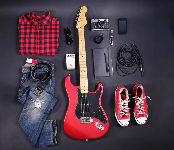 Music equipment, clothes and footwear — Stock Photo, Image