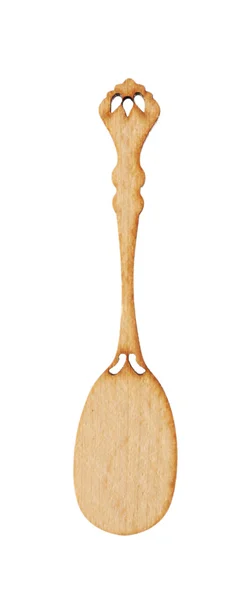 Ozdobny drewnianą łyżką na białym tle — Zdjęcie stockowe