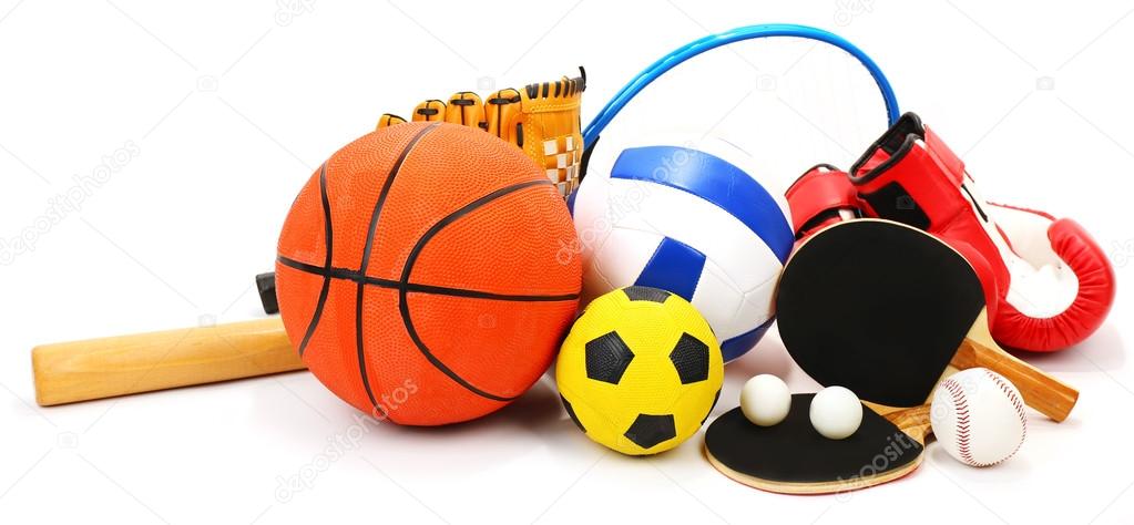 Sports equipment on white