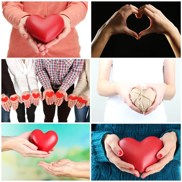 Pictures with hearts in hands — Stock Photo, Image