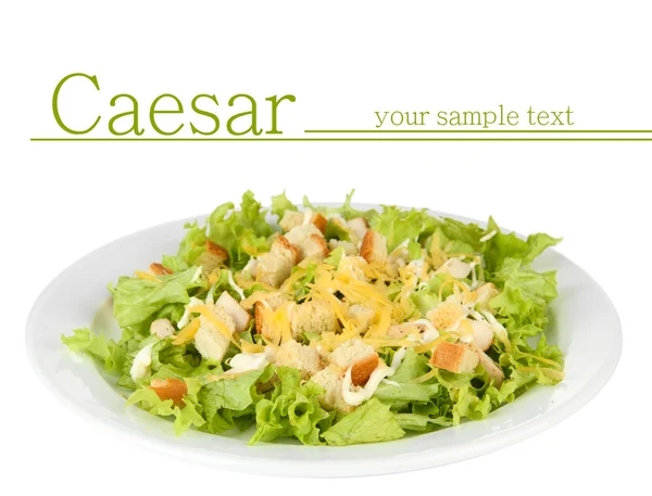 Caesarsalade op plaat, geïsoleerd op wit — Stockfoto