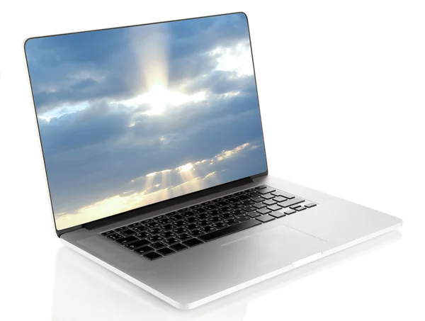 Laptop com protetor de tela isolado em branco — Fotografia de Stock