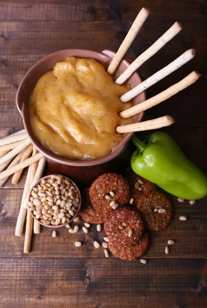 Fondue, spice, biscuits and pepper — Stock Photo, Image