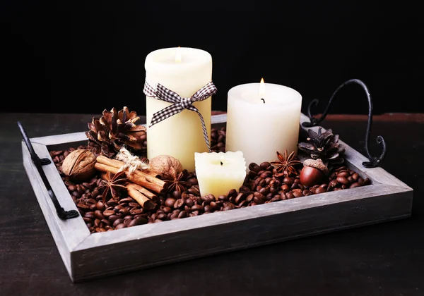 Candles on vintage tray — Stock Photo, Image