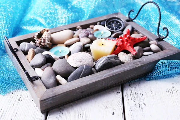 Candles on vintage tray — Stock Photo, Image