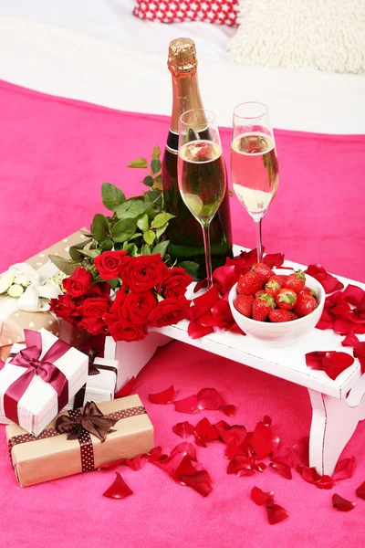 Romantické Zátiší s champagne — Stock fotografie
