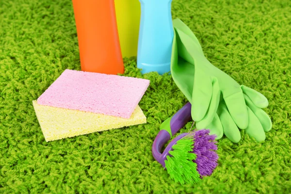 Cleaning items on carpet close up — Stock Photo, Image