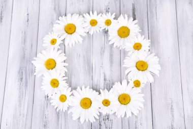 gri ahşap zemin üzerinde papatya çelenk