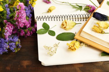 çiçekler ve bitkiler üzerinde dizüstü tablo kadar kuru kompozisyonu kapatmak